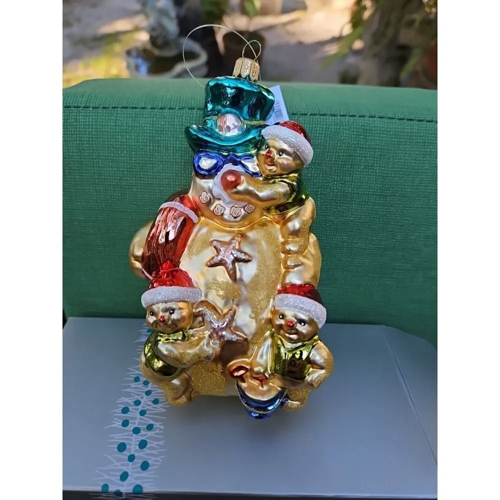 VTG Dillards Trimmings‎ BLOWN GLASS BEACH SNOWMAN Ornament Starfish Shells 5